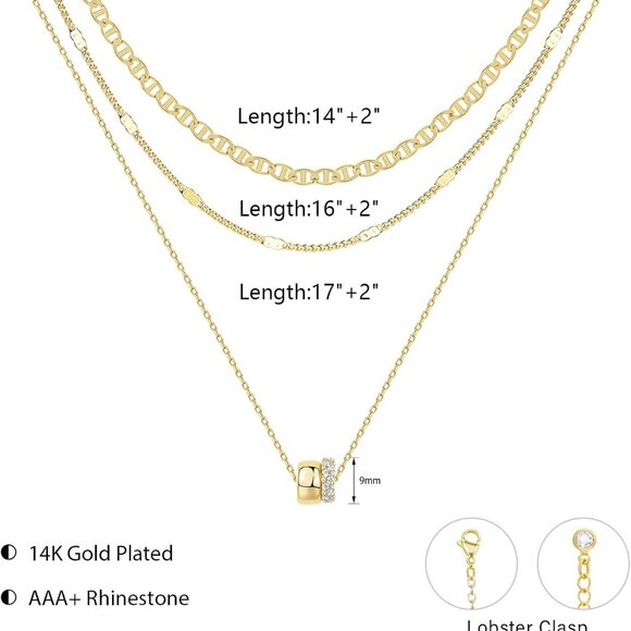 Hypoallergenic Gold Plated Layered Necklaces with Rondelle Pendant for Women - Picture 4 of 7